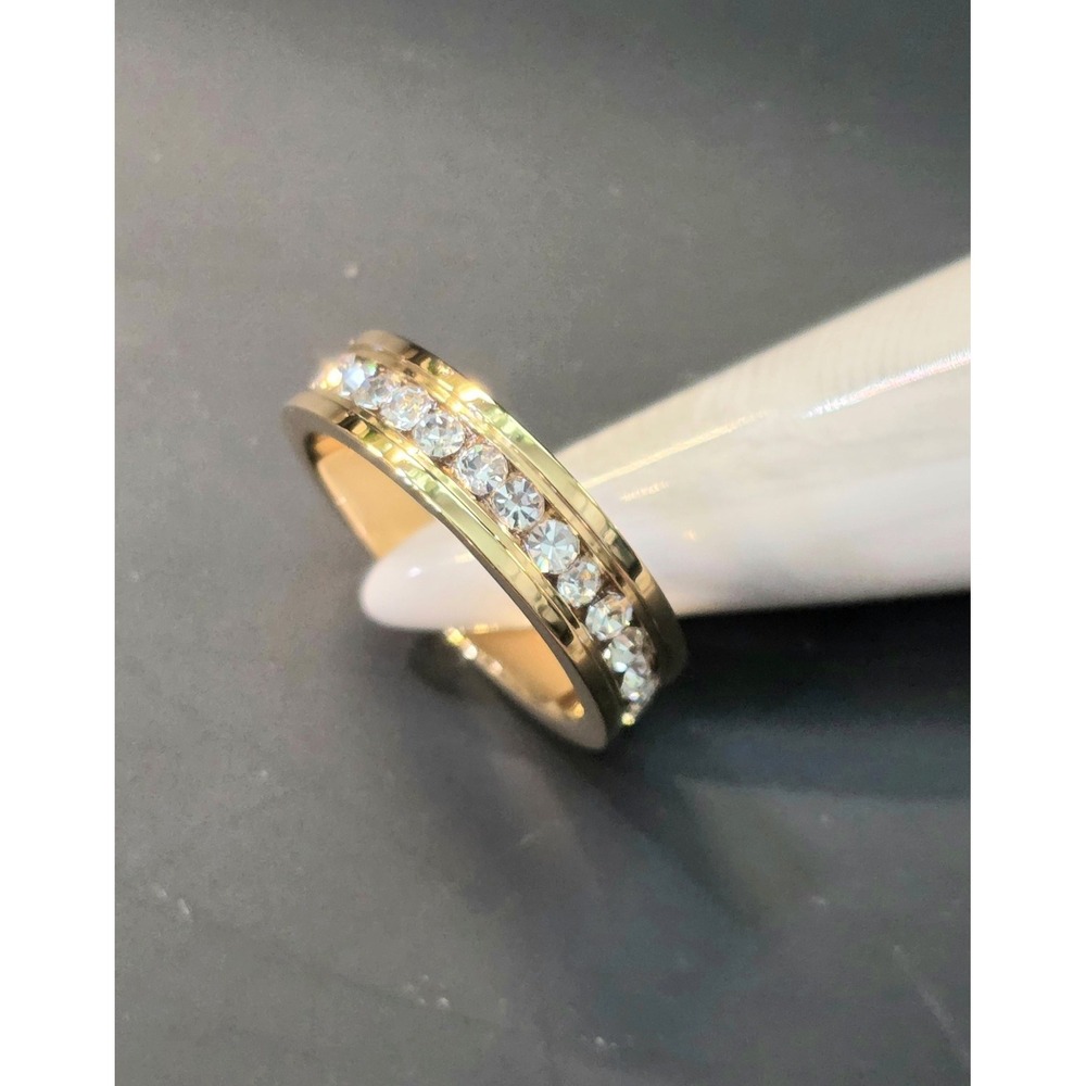 Gold Eternity Band Pave Crystal Gold Plated Stainless Steel Size 9